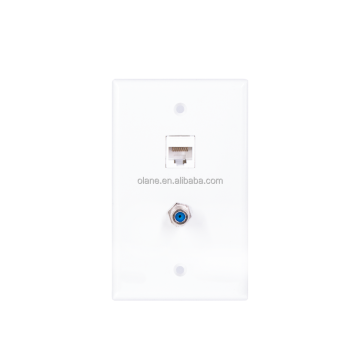 White Wall Plate with Coax F-Type and CAT5e Ethernet Ports