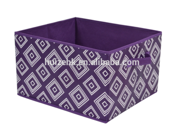 storage box Non-woven with purple color printing foldable storage box with handle