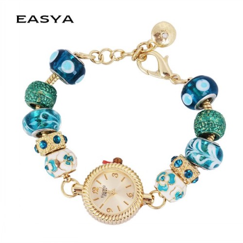 2015 kim loại thời trang Beaded Bracelet đồng hồ đeo tay cho các cô gái mới thiết kế Watch