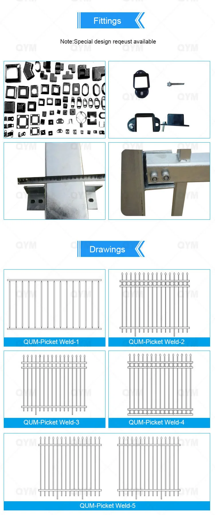 Wrought Iron Fence Metal Picket Fencing Panels for Sale