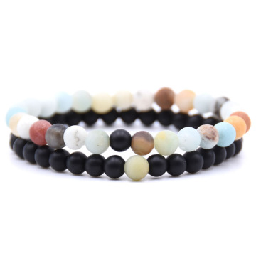 Natural 6mm Semi Precious Stone Bracelet Set healing crystal elastic men's and women's round Beaded elastic couple Bracelet