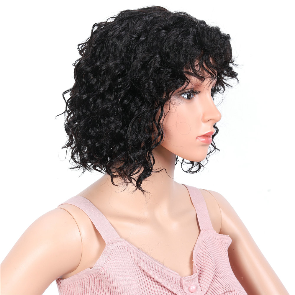 Natural Human Hair Wigs, Water wave Bob curly Wigs Human Hair machine made wig