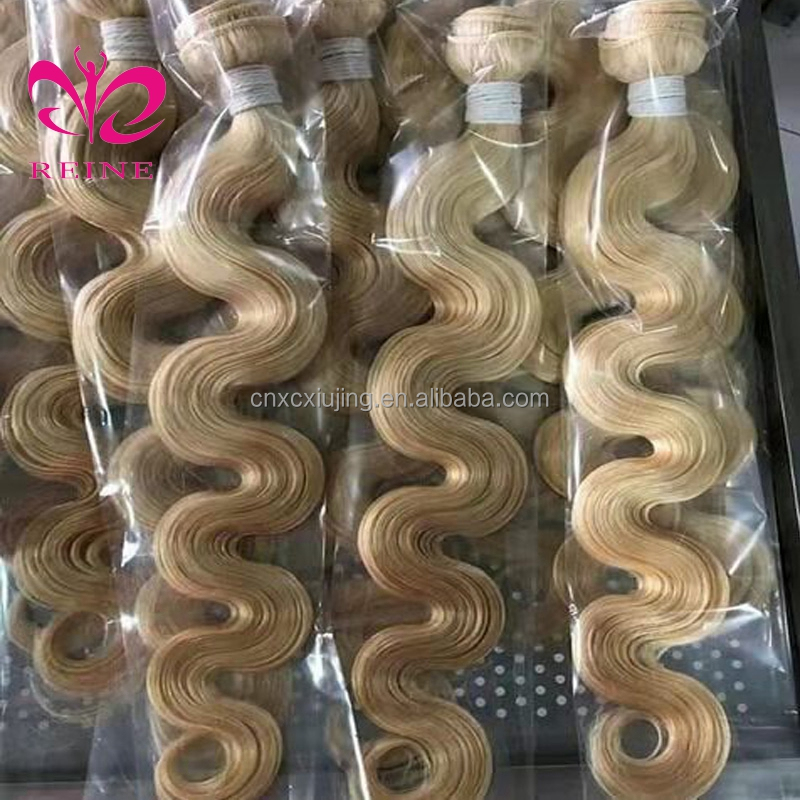 REINE 613 Blonde Human Hair Bundles With Lace Closure,Russian Virgin Blonde Hair Extension