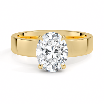 18K Wide Band Oval Lab Diamond Solitaire Ring | FLORAL JEWELRY