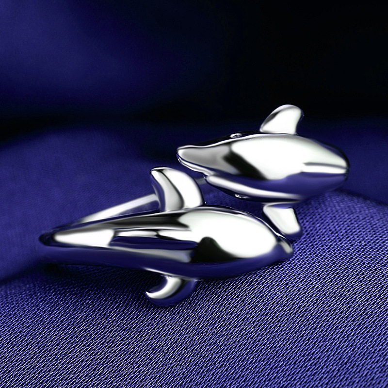 double dolphins 925 sterling silver rings women,high quality luxury wedding and birthday gift for girlfriend