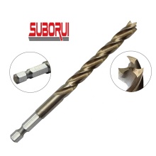 HSS Fully Ground Hex Shank Tri-Flute Wood Brad Point Drill Bit