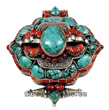 Buddhist Sterling Silver Tibetan Red Coral Prayer Boxes Pendants