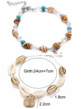 2 piece beach anklets set chain women's shell starfish multi-layer beaded Bohemian handmade