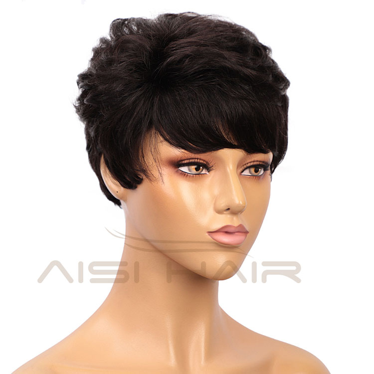 Aisi Hair Cheap Vendor Short Pixie Cut Curly Wave Unprocessed  Brazilian Hair For Black Women Human Hair Wigs