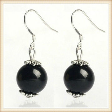 Beautiful 925 Silver Eardrop,Black Agate Earrings Fashion 2013