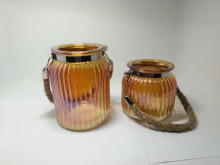 Wholesales Deep amber luster pumpkin hanging hurricane glass candle holders                        
                                                                                Supplier's Choice