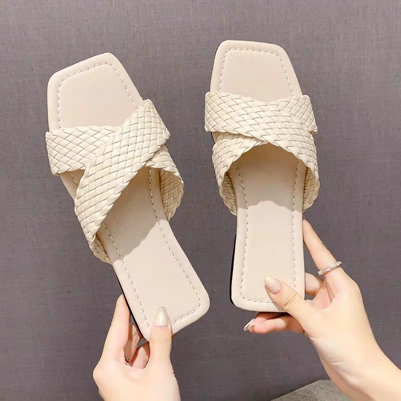 latest Summer Sexy Yellow Ladies Casual Slides Braid Flat Shoes Slippers Womens Sandals