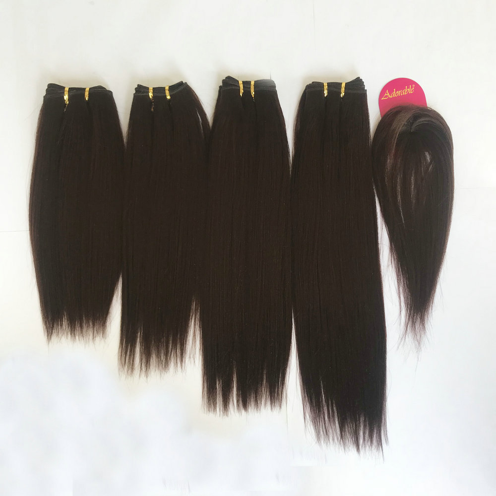 Adorable synthetic hair 4 pieces and a top closure in one pack Yaki 12"14"16"18" Yaki braiding hair