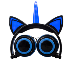 유니콘 고양이 귀 LED 귀여운 유선 스테레오 헤드폰