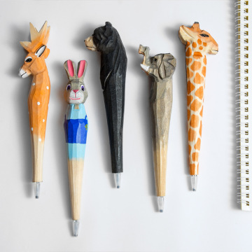 Wholesale Wood Carving Animal Ballpoint Pens - Handmade Natural Cute Animal Pens