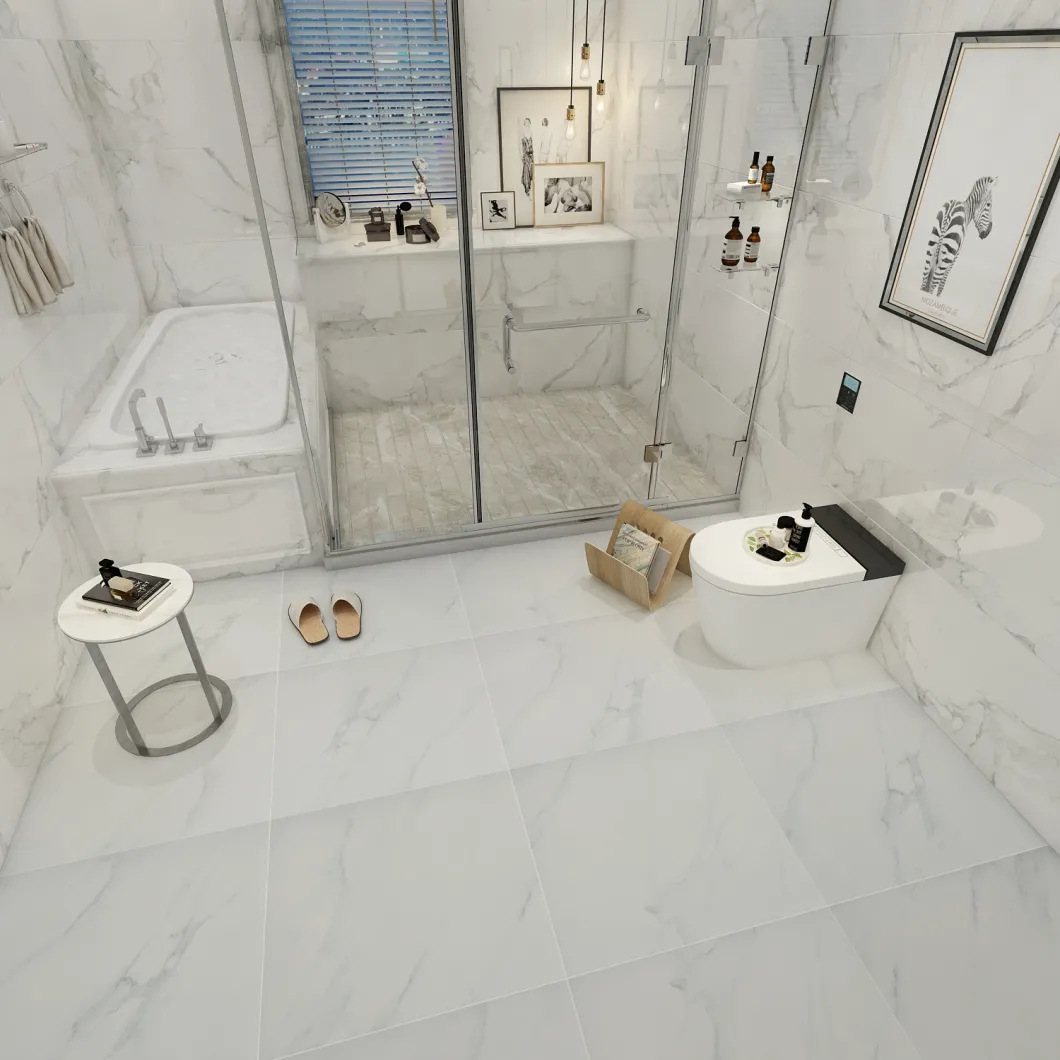 Aubrey Badajoz Flooring Carrara White Ceramic Marble Tile Bathroom Floor