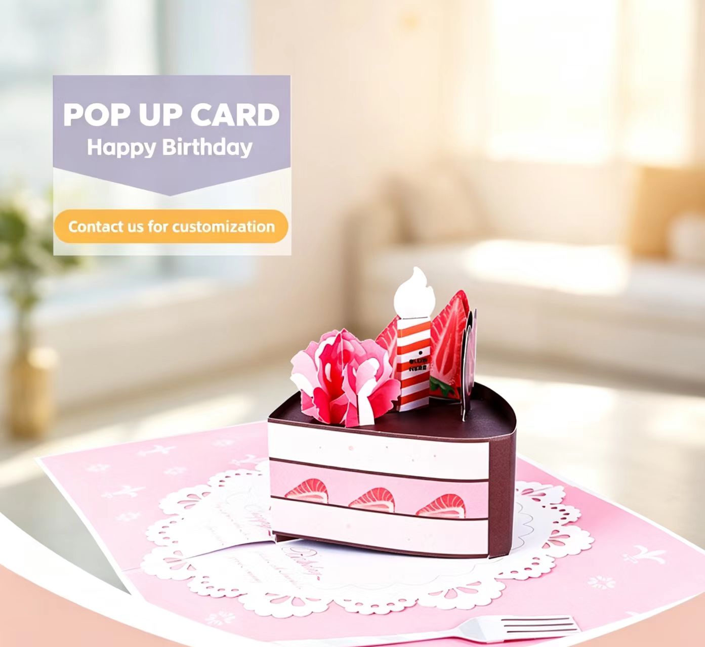 3D wyskakująca kartka urodzinowa z różowym ciastem 3D pop up pink cake birthday greeting card