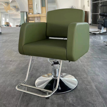 Professional Green Barber Chair with Chrome Base and Synthetic Leather