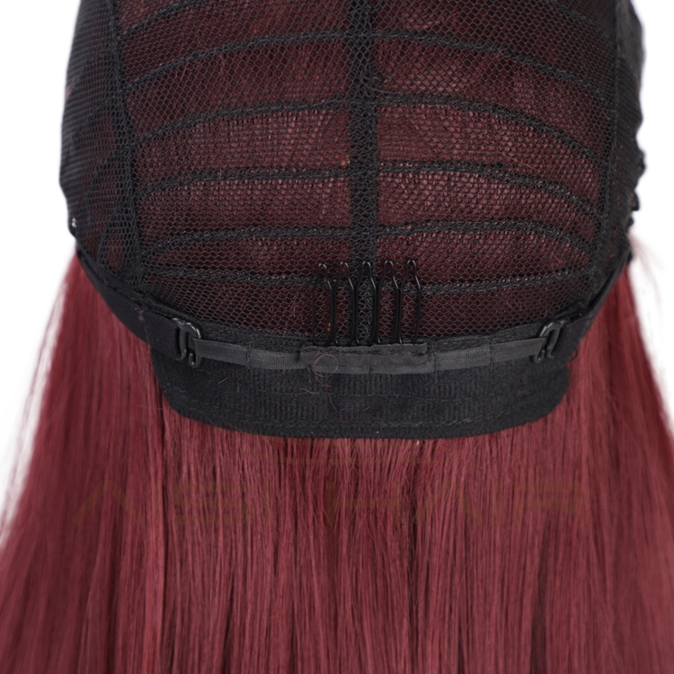 Aisi Hair Long Silky Straight Ombre Wine Synthetic Fiber Wigs For Black Women Long Middle Part Machine Made Synthetic Wigs