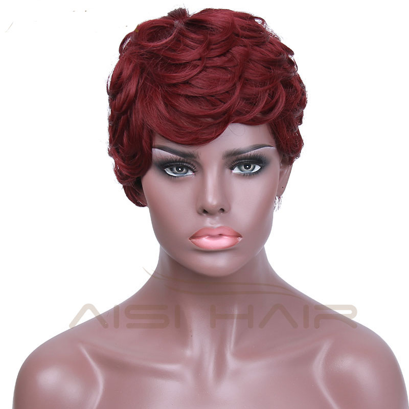 Aisi Hair Wholesale Women Fashion Short Synthetic Red Pixie Cut Wigs For Black Women