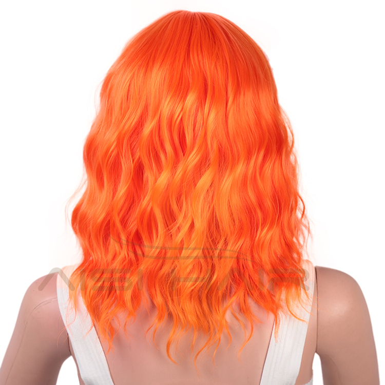 Aisi Hair Wholesale Top Quality Orange Short Bob Wig With Neat Bangs Synthetic Short Curly Wave Wigs For Black Women