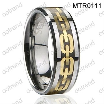 Elegant comfort fit tungsten rings inlay copper inlay with chains style