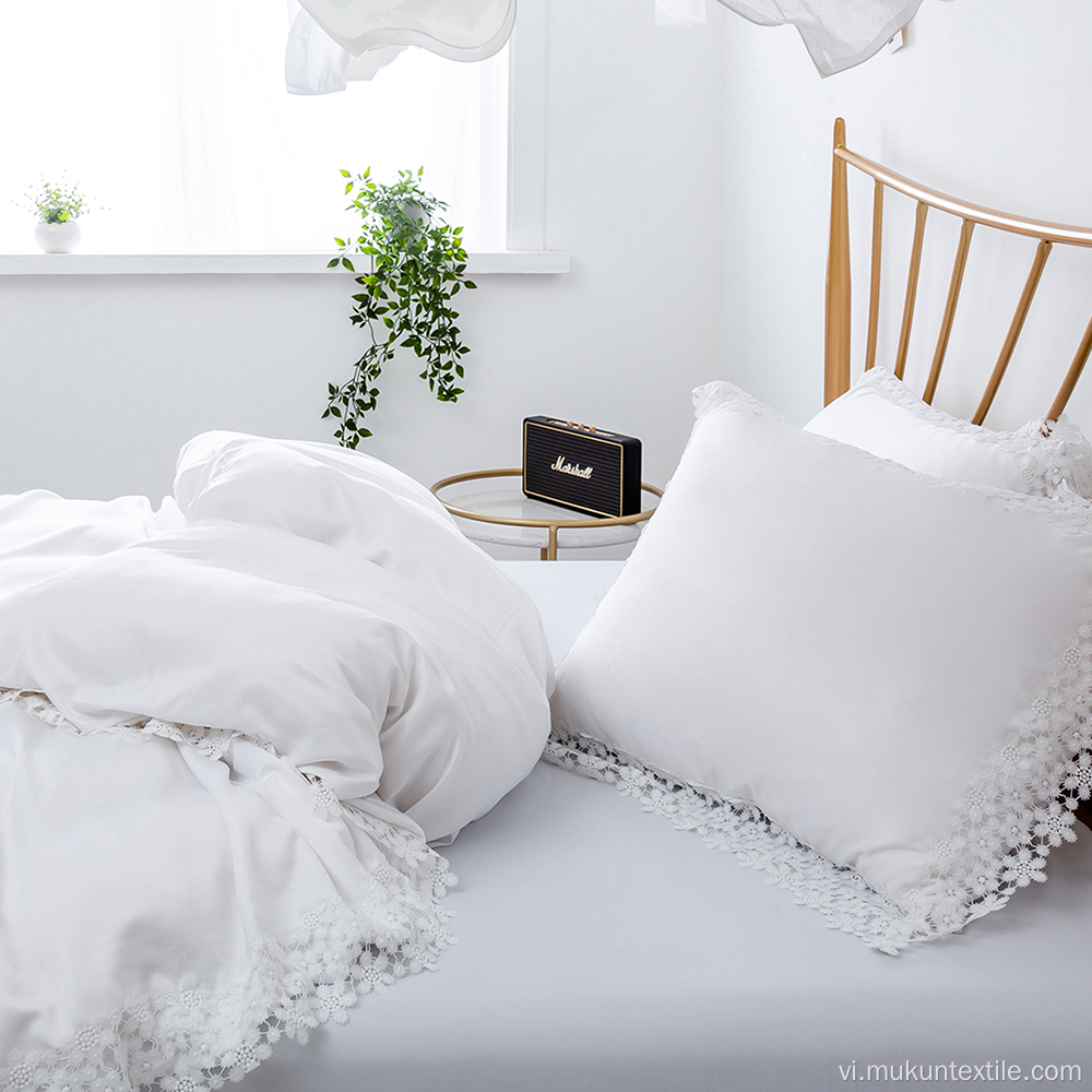 Bộ đồ giường ren trắng rayon tuyết