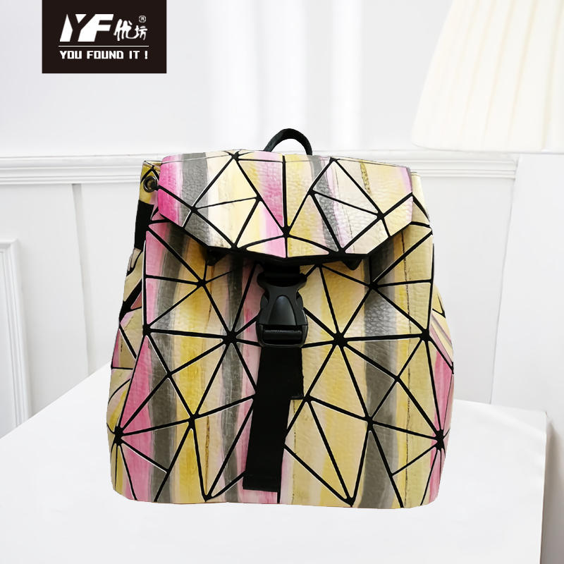 Custom foldable drawstring geometric shopping outdoor laptop backpacks​wholesale top fashion high quality PU leather backapck