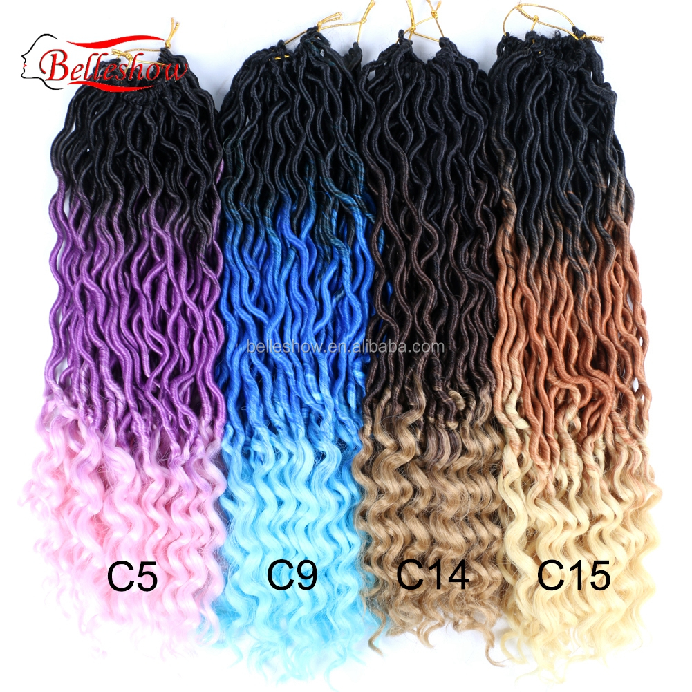 Hot sell wholesale 24 stands crochet braid hair faux locs with curly ends wavy faux locs crochet goddess faux locs