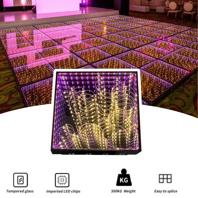 RGB Infinity Mirror Dance Floor Lights with 3D Effect Glass