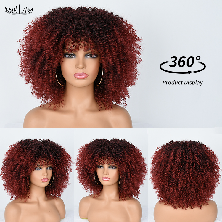 Cheap Wholesale Non Lace braided ombre blend for black women heat resistance fiber colorful bob curly afro synthetic hair wigs