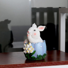 Witt Cute Bunny Easter Table Decor: White Rabbit Lily in Eggshell Resin Craft Statue