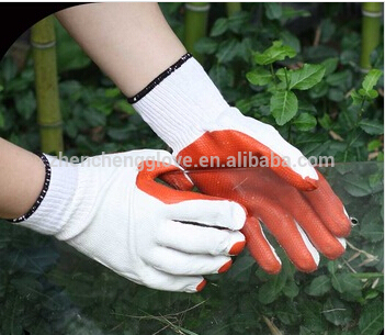 cut resistant bleached white rubber coated gloves, Laminated latex cotton gloves