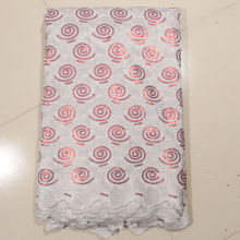 Embroidered Sequin Lace Fabric , White Red