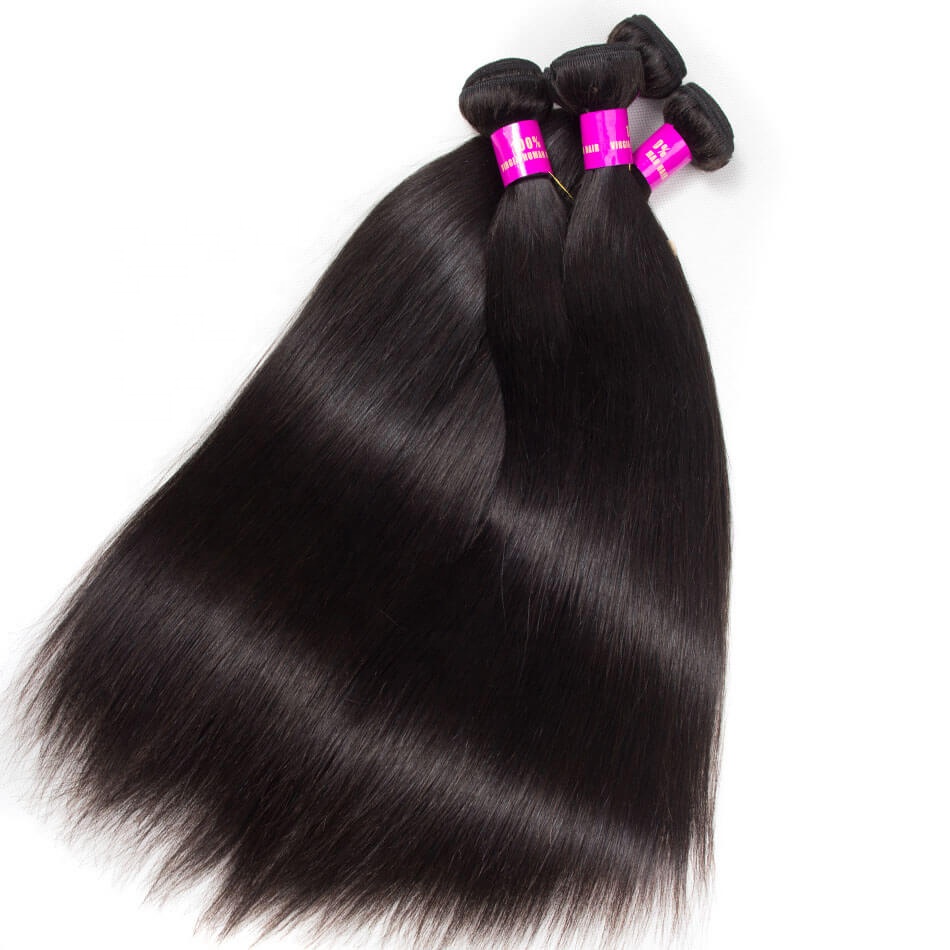 10A Grade Cuticle Aligned Straight Human Hair Bundles With Closure,Silky Straight Mink Brazilian Hair Extension
