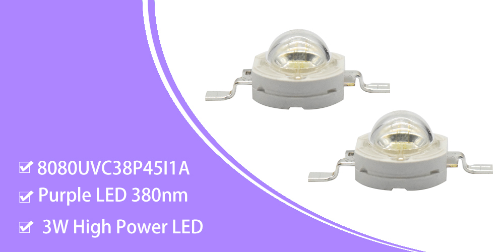 8080UVC38P45I1A 3W UV 380nm High Power LED Purple Light