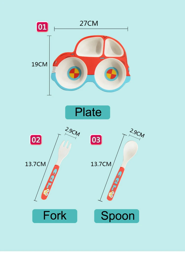 Eco-Friendly Bamboo Fiber Tableware for Kids 3 Pieces