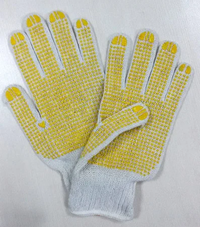 Knitted Polycotton Gloves Safety Work Glove PVC Dotted Both Sides