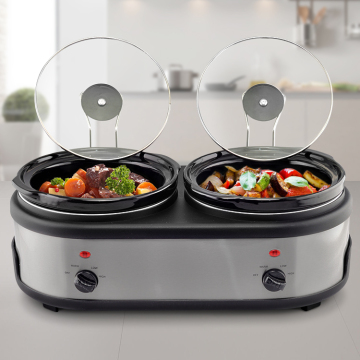 Clay Ceramic Crock-Pot Slow Cooker with Dual Pots and Individual Controls