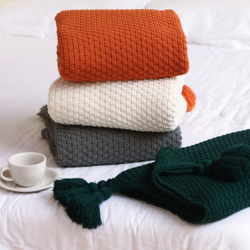Soft Knitted Throw Blanket 130x70cm with Tassels for Home, Sofa, and Travel