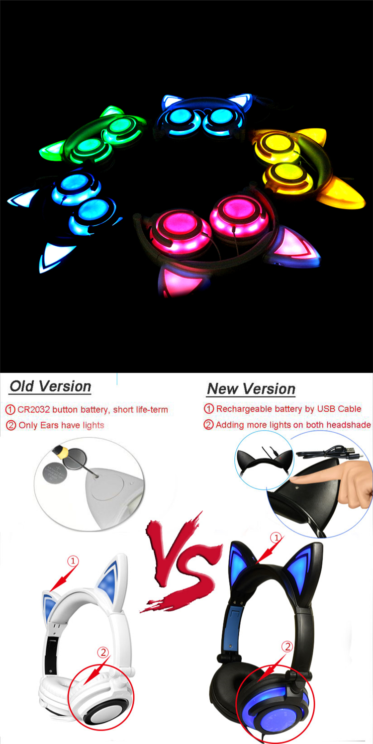 Light And Comfortable Glowing Cat Ear Wired Headphones