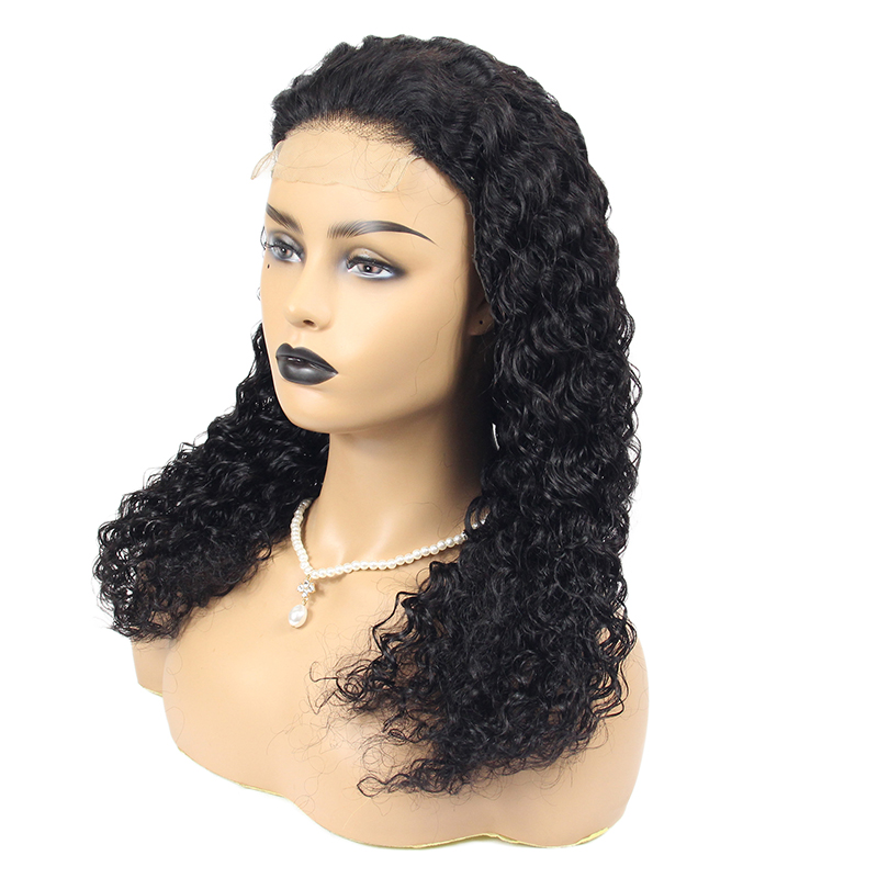 Glueless human hair wigs black, curly virgin human hair lace wigs, 150% density lacefront wig human hair