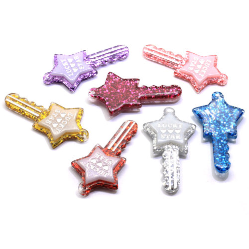 Glitter Shine Lucky Heart Star Key Shape Plaksteen Resin Bead Diy Charms Decoratie Hanger Sieraden Maken Sleutelhanger Accessoires