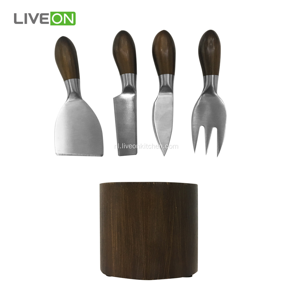 4-delige Cheese Knife-collectie in rubberhout