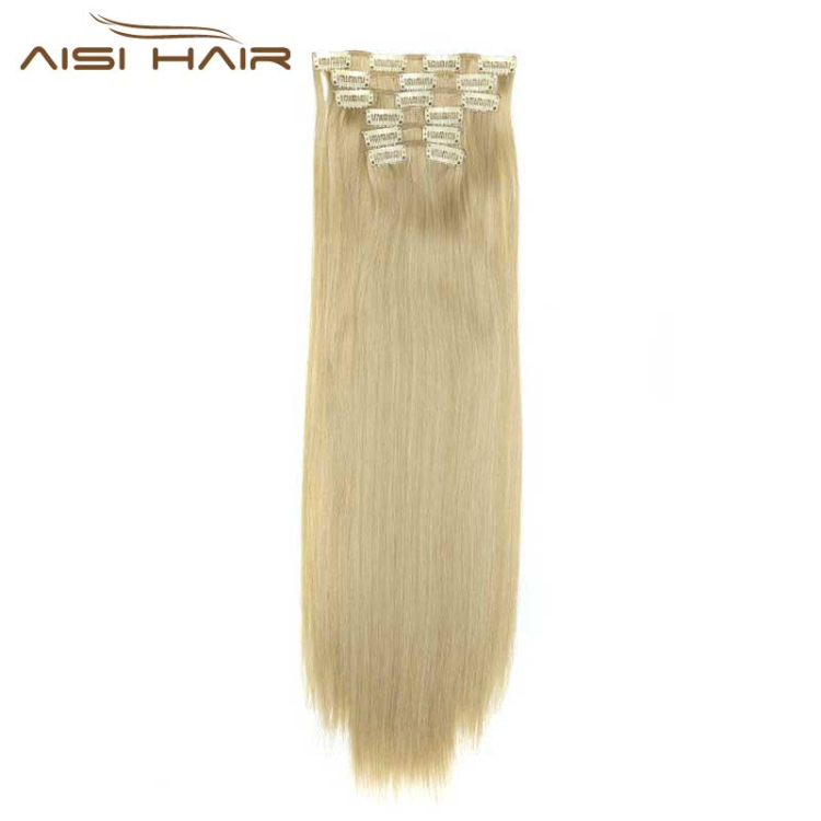 Aisi Hair Synthetic Heat Resistant Fiber 16 Clips in Hair Extensions Straight Hair Piece For Women