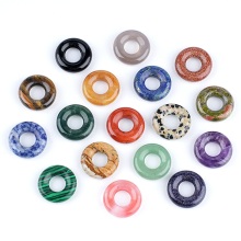 Crystal 20MM Big Hole Donut Charm Pendants Natural Stone Donut Pendant Gemstone Round Donut Pendant for Diy Jewelry Making
