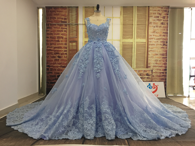 Real Sample Colorful Beaded 3D Flowers Lace Appliques Tulle Women Turkey Latest Luxury Wedding Dresses Bridal Ball Gown Designs