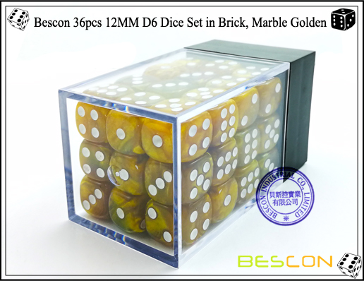 Bescon 36pcs 12MM D6 Dice Set in Brick, Marble Golden-3