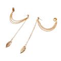 European and American personality Earrings ear clip metal leaf Tassel Earrings ear clip