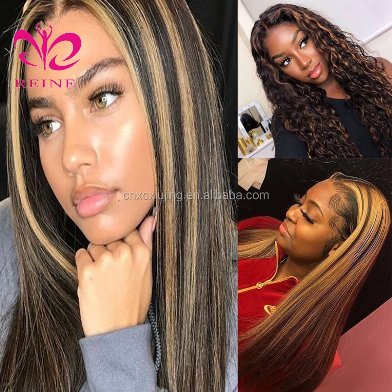 REINE #4/30, 27 Highlight Colored Pre Plucked Lace  Frontal Human Hair Wigs double drawn Vietnam human hair wig For Black Women